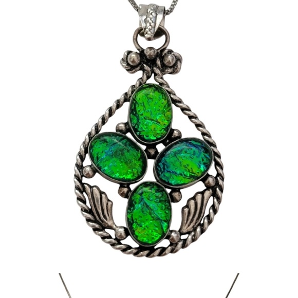 925 Silver Elegant Silver Blue Pendant Necklace Blue & Green Opal Pendant Only - Picture 8 of 13